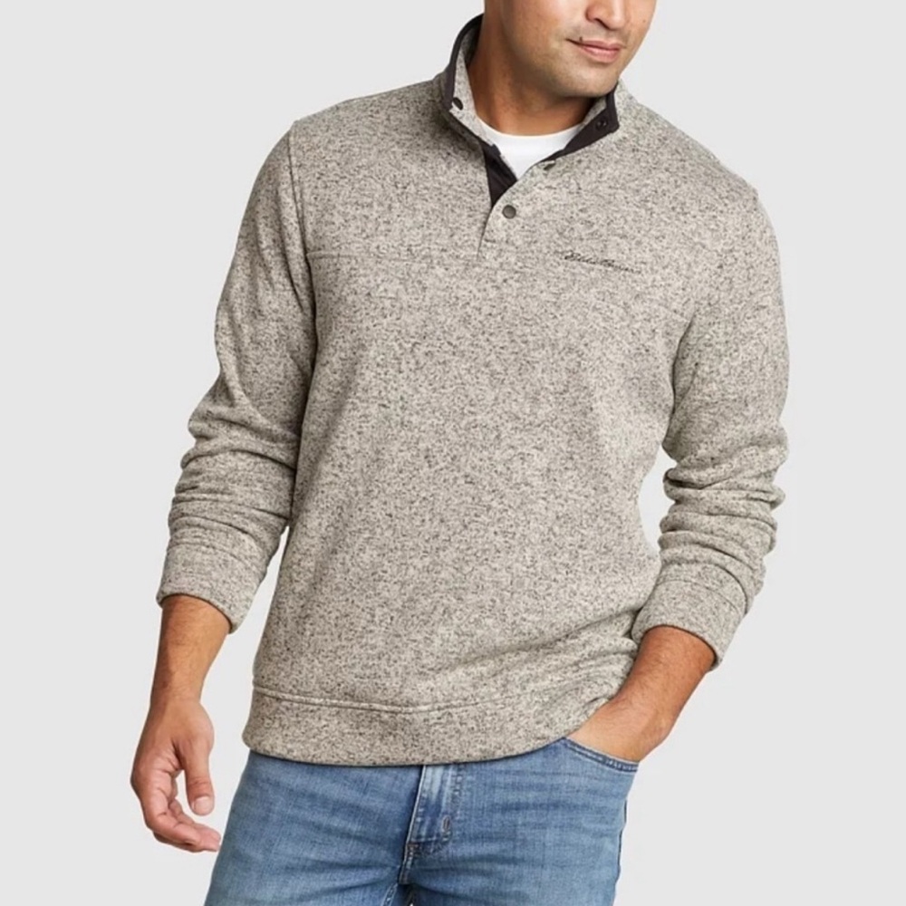 Eddie Bauer Men's Size L Radiator Fleece Snap Mock Pullover Heathered Gray